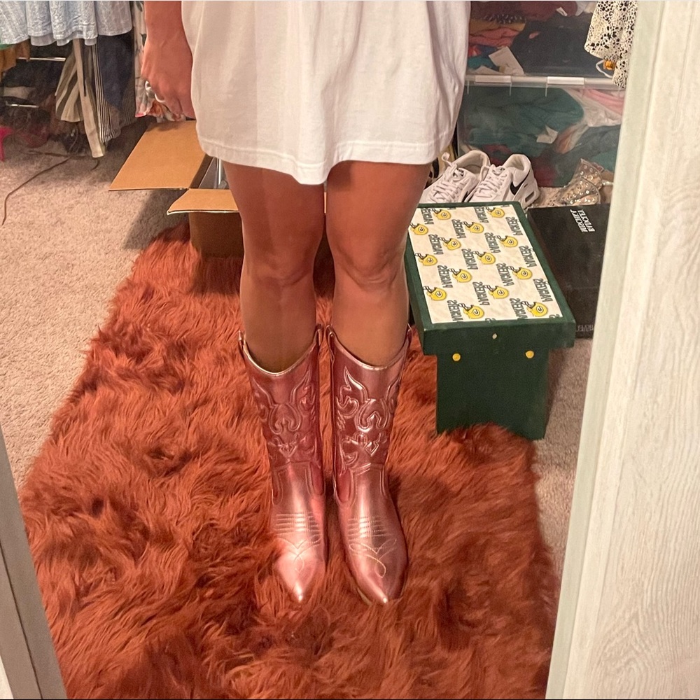 Metallic embroidered tall western cowboy cowgirl cowboy boots